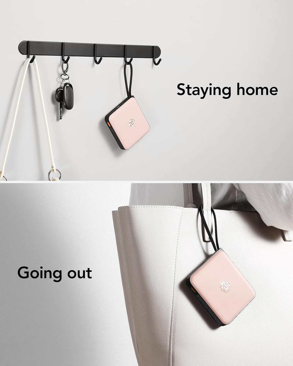 VRURC Mini Portable Charger, 22.5W USB C Fast Charging 10000mAh Pocket Power Bank with Built-in Cable, Battery Pack for iPhone 16 15 14 13 Samsung Galaxy S23 S22 Google Android, Pink(1 Pack)